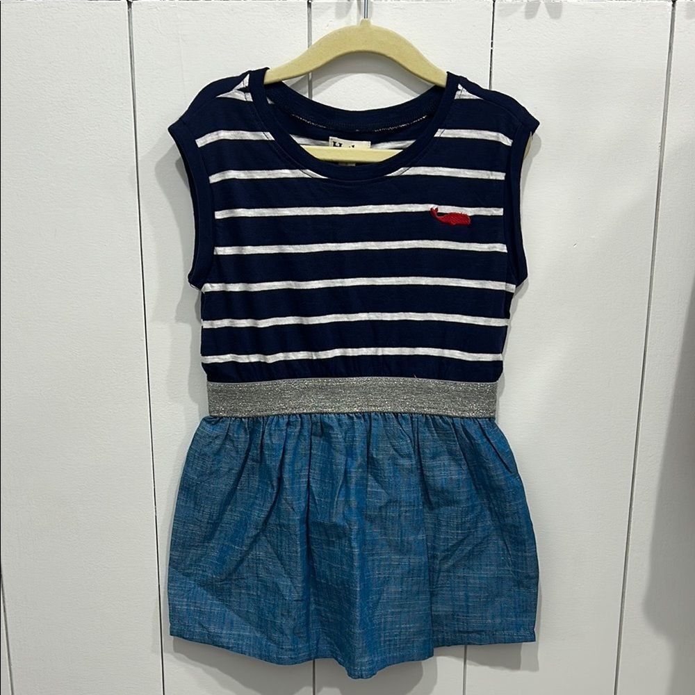 NWT Hatley Navy Striped Dress with Glitter Belt and Chambray Skirt, Toddler 3T
